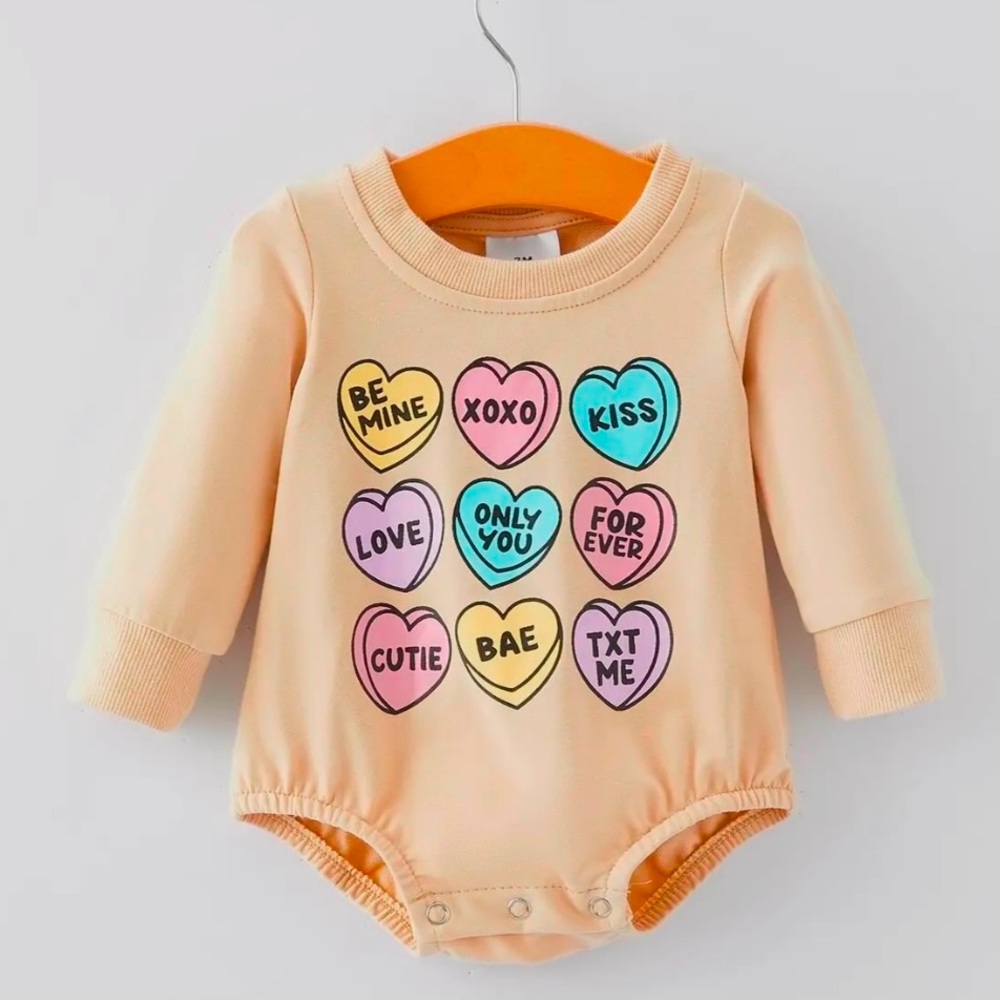 Valentines Day Candy Hearts Print Girls Romper